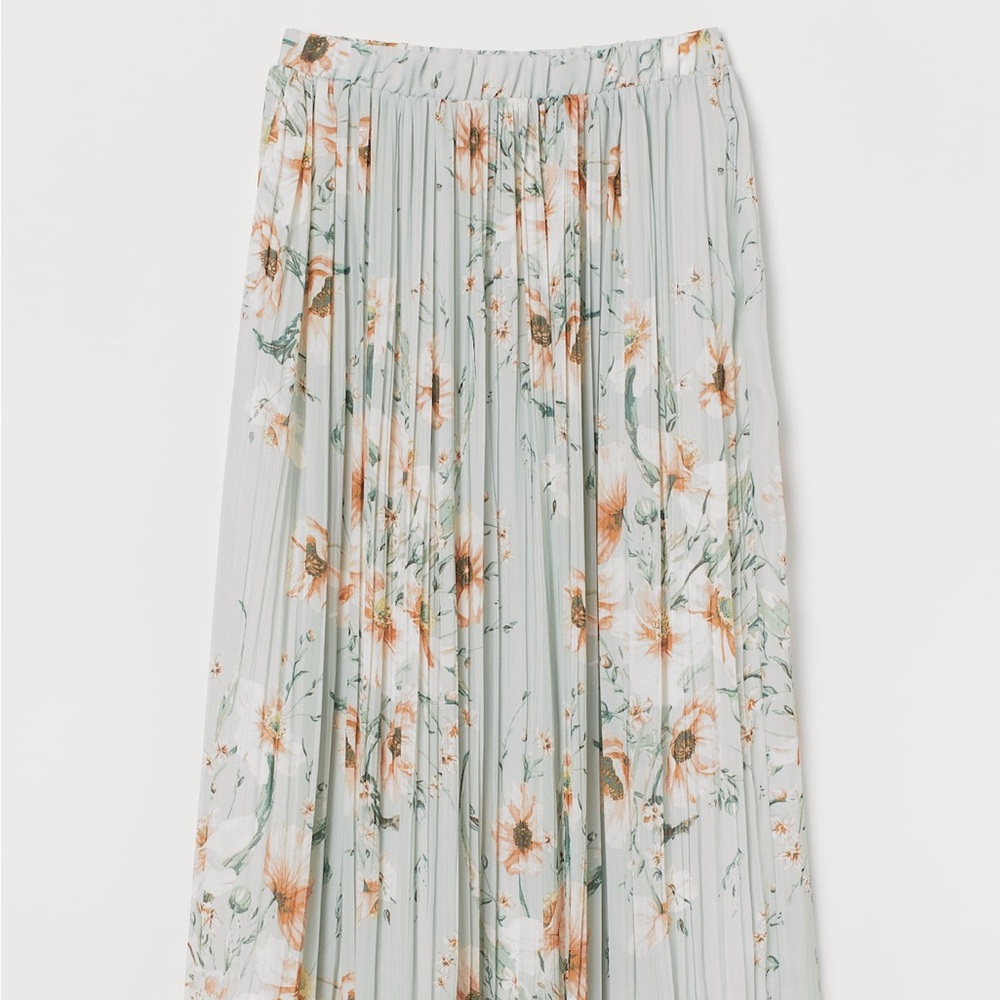 Floral Pleated Skirt - Green and Orange